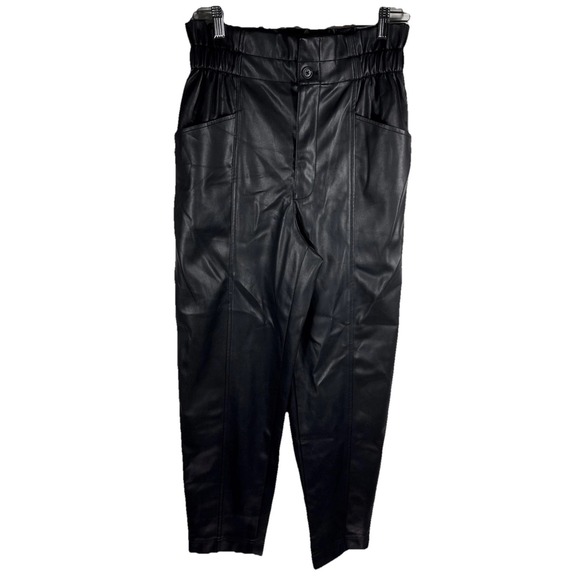 Madewell Pants - Madewell With Tags Black Vegan Faux Leather Paper Bag Tapered Ankle Pants 4